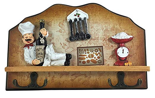 Heartful Home Wall Decor Decorative Plaque with Key Hooks - #1 Wedding, Home, or Housewarming Gift! - Hook Rack & Keychain Holder for Kitchen & Entryway - Chef, Vintage, Rose, or Lemon (Italian Chef)