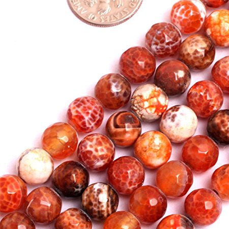 GEM-inside Faceted 8mm Natural Fire Agate Beads Round Gemstone Gem Loose Beads Findings Accessories Strand 15 Inches