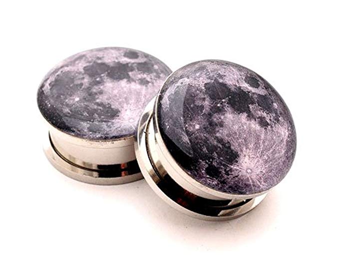 Screw on Plugs - Full Moon Picture Plugs - 00g - 10mm - Sold As a Pair