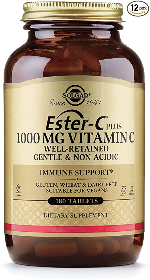 Solgar Ester-c Plus 1000 Mg Vitamin C Ascorbate Complex, 180 Tablets, 180 Count (Pack of 12)