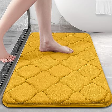 OLANLY Memory Foam Bath Mat Rug, Ultra Soft Non Slip and Absorbent Bathroom Rug, Machine Wash Dry, Comfortable, Thick Bath Rug Carpet for Bathroom Floor, Tub and Shower, 32x20, Yellow