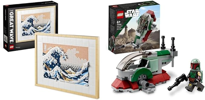 LEGO 31208 Art Hokusai – The Great Wave, 3D Japanese Wall Art Craft Kit, Framed Ocean Canvas & 75344 Star Wars Boba Fett's Starship Microfighter, Buildable Toy Vehicle