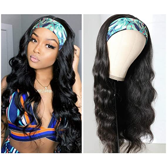 Body Wave Human Hair Headband Wig for Black Women Glueless None Lace Front Wigs 9A Brizilian Virgin Hair Machine Made Headband Wigs Human Hair Headband Wigs 150% Density (22" Headband wigs)