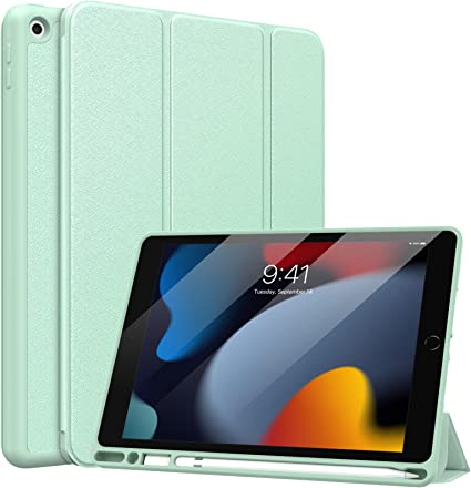 MoKo Case Fit New iPad 9th Generation 2021 / 8th Gen 2020 / 7th Gen 2019 with Apple Pencil Holder, iPad 10.2 Case, Slim Lightweight Smart Shell Stand Cover Case, Auto Wake/Sleep, Green