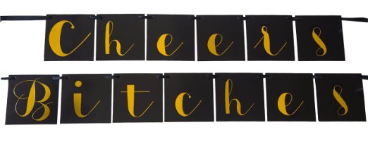 "Cheers Bitches" Bachelorette Party Decorations - Black & Gold Bachelorette Party Banner