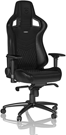 noblechairs EPIC Gaming Chair - Office Chair - Desk Chair - Real Leather - 120kg - 135° Reclinable - Lumbar Support Cushion - Racing Seat Design - Black