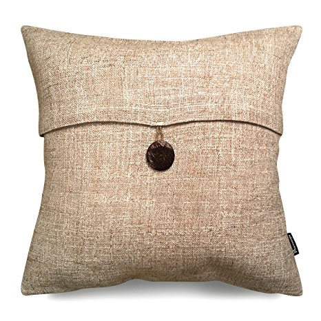 Phantoscope Linen Decorative Throw Pillow Case Cushion Cover Button Beige 1 Piece