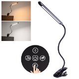 KEDSUM Dimmable LED Desk Lamp5 Lighting Modes5-Level Dimmer Book Light with Clip-On Clamp Touch-Sensitive Control Panel Flexible Gooseneck 10 WattPiano Black