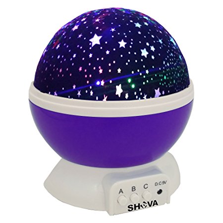 Baby Night Light Lamps For Bedroom Romantic 360 Degree Rotating Star with Sky Moon Cover   Cosmos Cover Projector Lights Colour Changing LED For Kids Girls Baby Nursery Gift (Purple)
