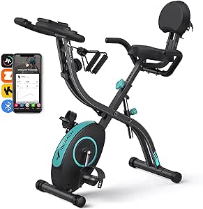 MERACH Folding Exercise Bike for Home - 4 in 1 Magnetic Stationary Bike with 16-Level Resistance, Exclusive APP, 300LB Capacity and Large Comfortable Seat Cushion, Black