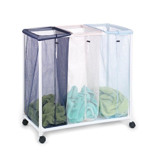 Homz Triple Clothing Sorter with Wheels, 3 Removable Bags, 31" x 16" x 30.5" (4549010)