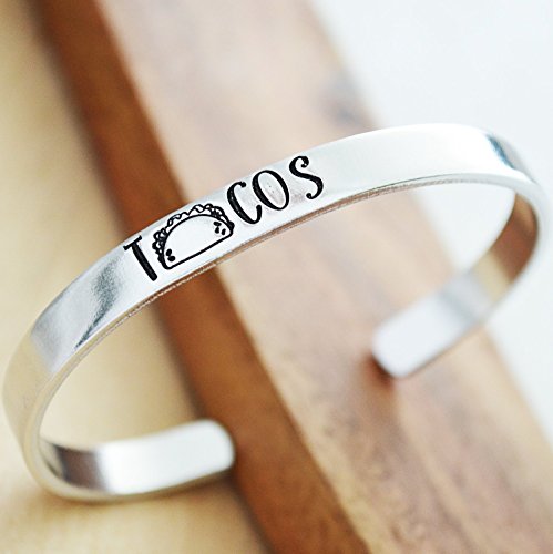 Taco Tuesday Hand Stamped Aluminum Cuff Bracelet Funny Gifts For Women