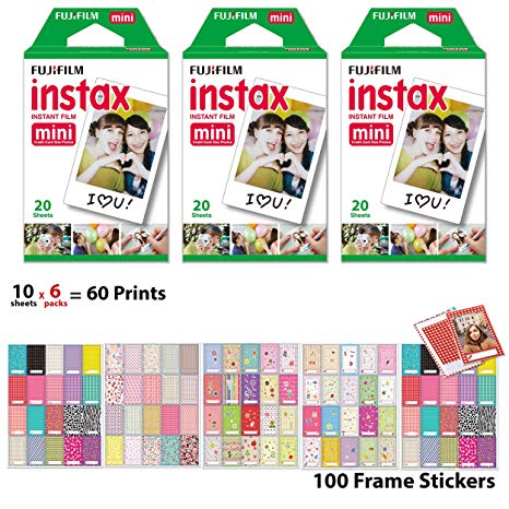 Fuji Mini Instant Film 6 x 10 Packs 60 Prints with Frame Stickers