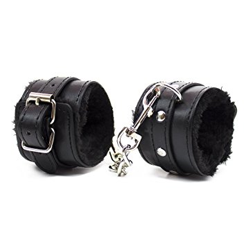 Handcuffs Restraints for Sex - Furry and Metal Chained (Black)