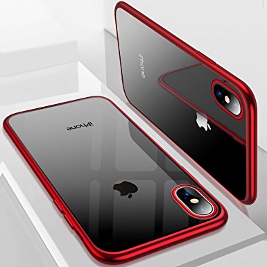 iPhone X Case, SUMOON [Ultra Thin] [Transparent] [Slim Fit] Clear Flexible Soft TPU Cover [Supports Wireless Charging] for iPhone X/iPhone 10 (Red)