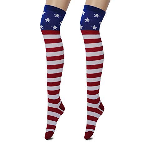 Zelta Women's USA Flag Knee High Socks Stars & Stripes Cotton