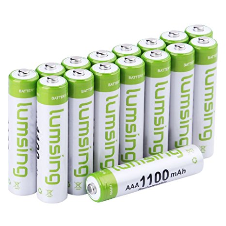 Lumsing AAA Rechargable Batteries16-Pack 1100mAh Ni-MH With Battery Storage Box