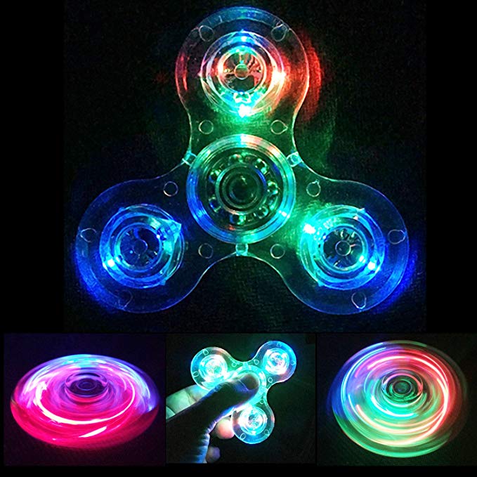 REENUO New Style Crystal Clear LED Light Fidget Spinner -High Speed Hand Spinner Tri-Spinner for Kids Adults EDC ADHD Focus Anxiety Relief Toys (Crystal-Blue)