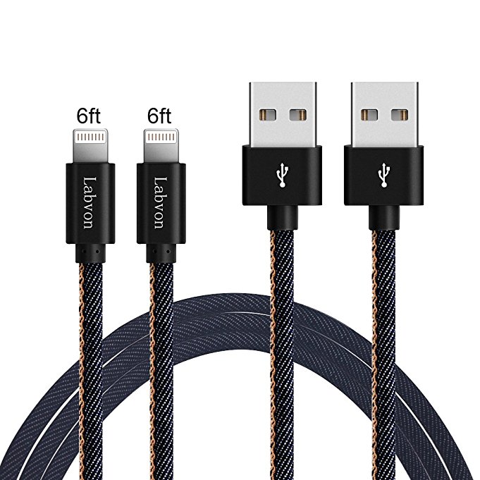Labvon iPhone Charging Cable, Cowboy Braided Nylon 2pack 6.6ft Lightning Cable for Latest iPhone devices