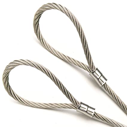 PSI, Stainless Steel Cable with Looped Ends, 7x19 Strand Core, 1/8" Core Diameter, 1ft to 75ft Made to Order, Flexible Multi-Purpose DIY Outdoor Safety Wire Rope (Bare)