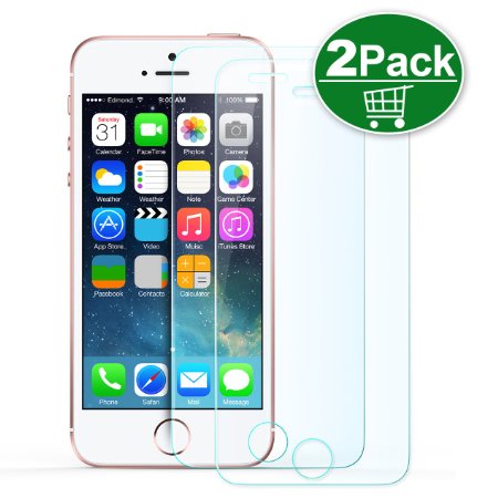 iPhone SE Screen Protector,TechRise 2-Pack iPhone SE 5 5S 5C Xtreme Scratch Terminator Ultra-Clear Premium Tempered Glass Screen Protector Film with 9H Hardness and Easy Bubble-Free Installation
