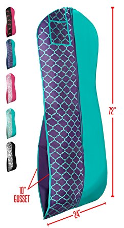 Gusseted Gown Garment Bag for Women’s Prom and Bridal Wedding Dresses - Travel Folding Loop, ID Window- 72” x 24” with 10” Tapered Gusset - by Your Bags