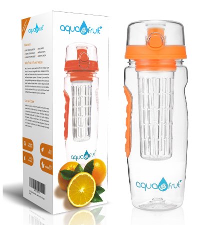 8 COLOR OPTIONS! Fruit Infuser Water Bottle (32oz) Best BPA-Free Fruit Infusion Sports Bottle - Flip Top Lid w Drinking Spout, Leak Proof, Made of Durable Tritan. Infusion Recipe eBook Included By AquaFrut