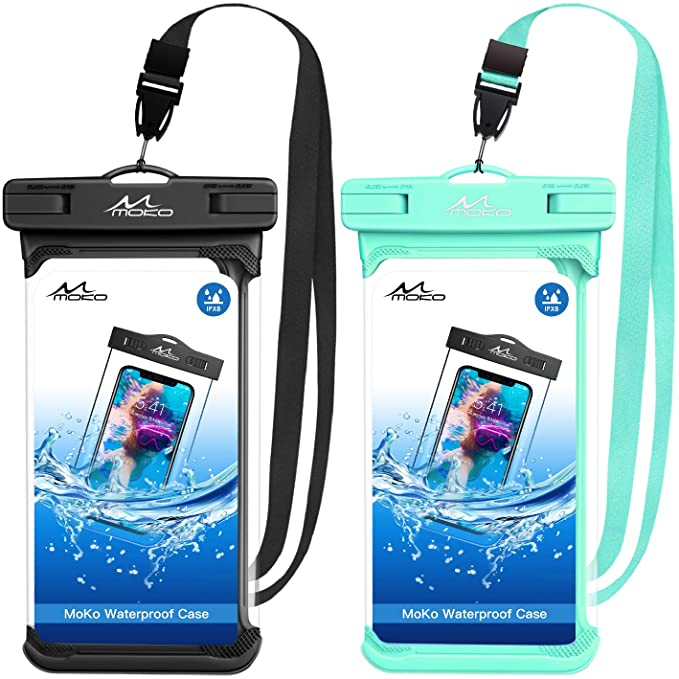 MoKo Waterproof Phone Pouch Holder [2 Pack], Underwater Phone Case Dry Bag with Lanyard Compatible with iPhone 13/13 Pro Max/iPhone 12/12 Pro Max/11 Pro Max, X/Xr/Xs Max, Samsung S20/S21/S10/S9