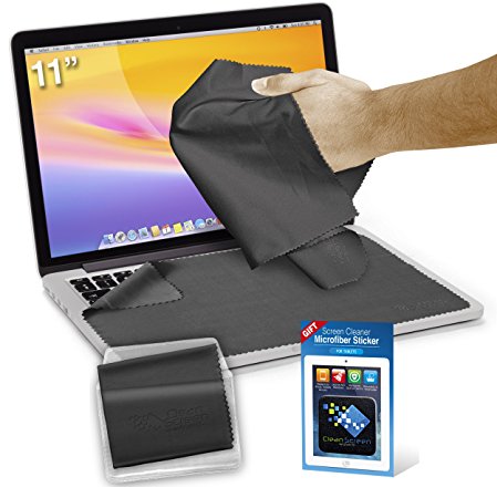 Clean Screen Wizard Microfiber Screen Cleaner and Protector Kit Bundle with 3 Large Cloths / Keyboard Covers in Protective Pouches and Cleaning Sticker for Laptops - 11" Screen