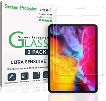 amFilm Screen Protector Glass for iPad Pro 11 (2020 and 2018 Models), Case Friendly (Easy Installation) Tempered Glass Screen Protector Film for Apple iPad Pro 11 Inch (2 Pack)