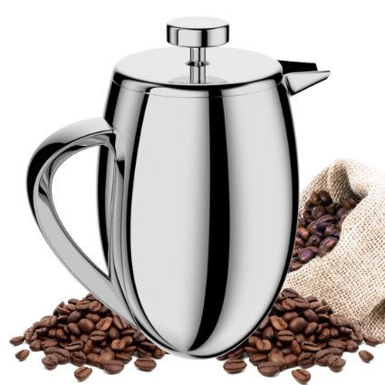 TAOindustry French Press Coffee Maker Double Wall Stainless Steel - Heat Resistant Columbia 8-Cup 1 Liter  FREE Bonuses