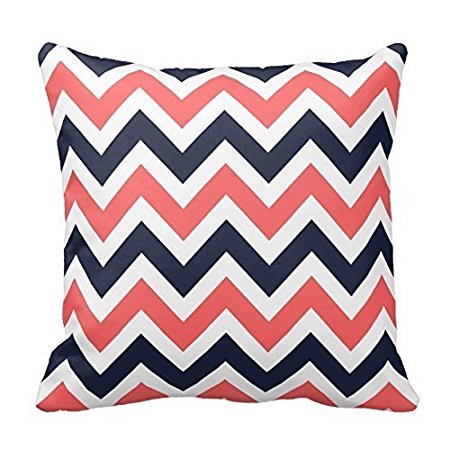 Coral And Navy Chevron Pillow