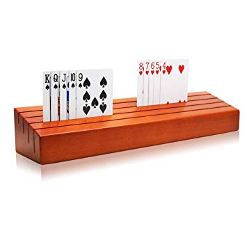 Exqline Wooden Playing Card Holder Tray Racks Organizer for Kids Seniors Adults - 13.8 inch 3.1 Inch Extended Versions Long Enough for Bridge Canasta Strategy Card Playing