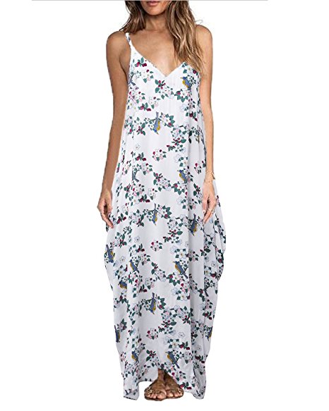 ZANZEA Sexy Women V Neck Strap Sleeveless Floral Print Casual Summer Boho Beach Maxi Dress