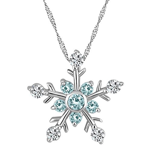 Sterling Silver Winter Snow Snowflake Blue Crystal Bridesmaid Pendant Necklace Jewelry 18"