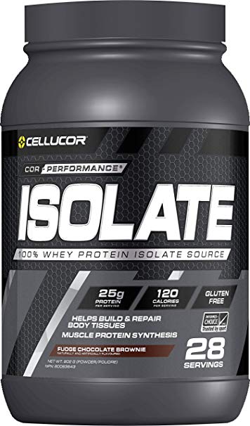 Cellucor 100% Isolate Whey Protein Powder, Post Workout Recovery Drink, Gluten Free Low Carb Low Fat, Fudge Chocolate Brownie, 28 Servings