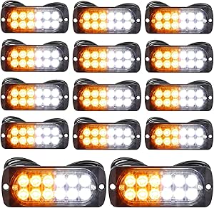 14 Pack 12 LED Strobe Lights for Trucks Surface Mount Emergency Lamps for Vehicles Amber and White 12-24V Grille Head Safety Flashing Warning Lights Hazard Beacon for Car Tow Truck Accessories