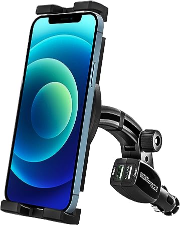 Cigarette Lighter Car Phone Mount, woleyi Fast Charging Cig Lighter Cell Phone Holder with Dual USB Charger for iPhone 14 Pro Max 13 12 11 XS XR X SE 8 Plus 7, Samsung Galaxy, Android, All Smart Phone