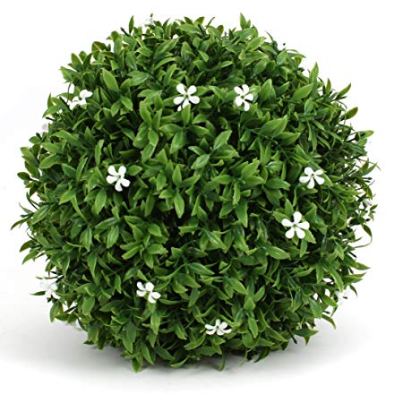 3rd Street Inn White Flower Grass Topiary Ball - 7" Artificial Topiary Plant - Wedding Decor - Indoor/Outdoor Artificial Plant Ball - Topiary Tree Substitute (8, White Flower Grass)