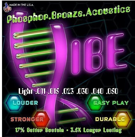 Vibe Strings Light Acoustic Guitar Strings 17% Better Sustain Sound with Over 3 Times Longer Lasting Tone/Gauges 11-50 (Phosphor Bronze/Steel)/Vacuum Wrapped to Ensure Best Quality