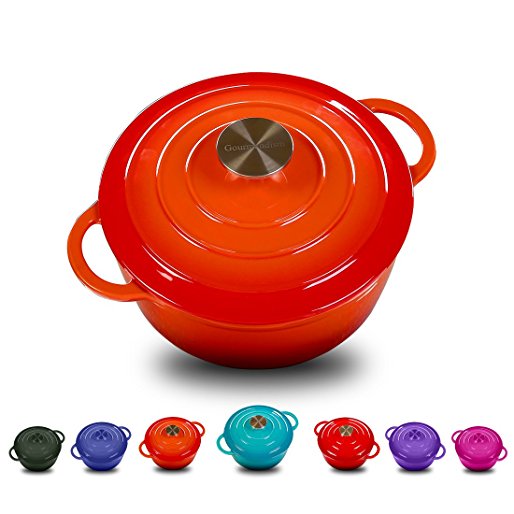 Enameled Cast Iron Dutch Oven With 360 Degree Water-Cycling System, Dual Handles (5.8 QT, Vitality Orange)