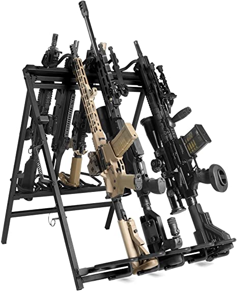 Savior Equipment Portable Folding 9 Gun Free-Standing Rifle Rack, Heavy-Duty Steel Frame, Deer Camp Firearms Display Stand, 2 Height Settings Fit Most Carbine and AR Pistols