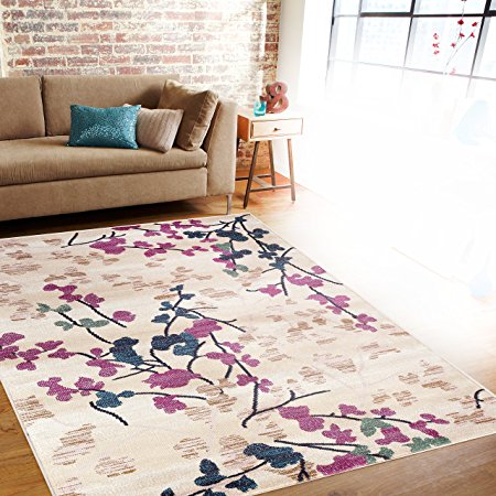 Rugshop Contemporary Floral Area Rug, 5'3" x 7'3", Cream