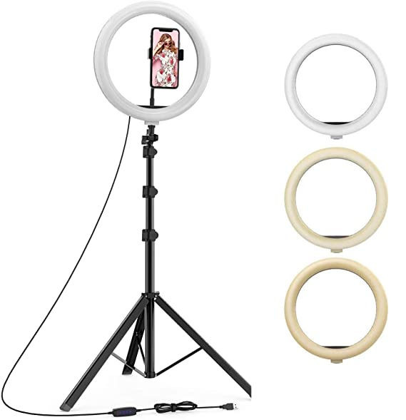Ring Light with stand - New 10 inch (26 CM) Ring Light with Stand Tripod (7 Feet Tripod Stand), LED Circle Lights with Phone Holder for Selfie Camera Photography Makeup Video Live Streaming - 85 inch Tripod Stand