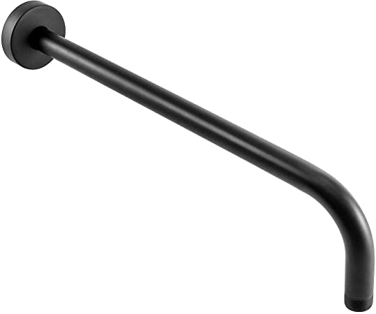 QWORK Shower Extension Arm, 16 Inch Black Paint Shower Arm with Flange Extra Long Stainless Steel Universal Showering Components Straight Wall-Mounted