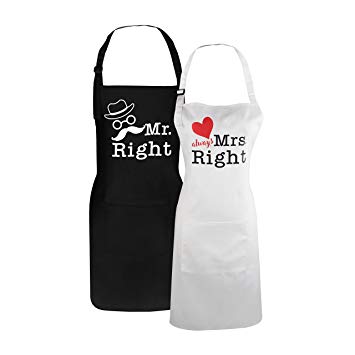 Fodiyaer Couples Gift Aprons Set Mr. Right & Mrs. Always Right Wedding Aprons, M & Ms Apron Newly Engaged Gifts for Wedding, Engagement, Anniversary - 29.5 Inch by 24 Inch