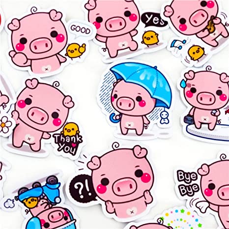 40pcs Kawaii Self-Made Pink toot Pig Stickers for Child DIY Laptop Waterproof Skateboard Moto Phone Car Toy Scrapbooking Stickers