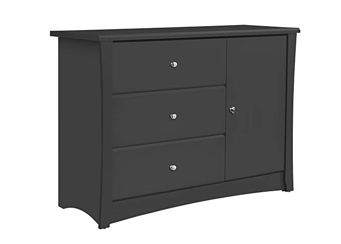 Storkcraft Crescent 3 Drawer Combo Dresser, Gray, Kids Bedroom Dresser with 3 Drawers & 2 Shelves, Wood & Composite Construction, Ideal for Nursery, Toddlers Room, Kids Room