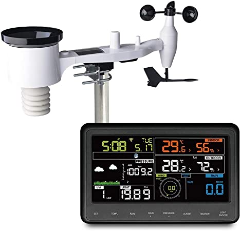 ECOWITT WH2910C Wi-Fi Weather Station Color Display with Wireless Outdoor Solar Powered 7-in-1 Weather Sensor Home Weather Forecast Station