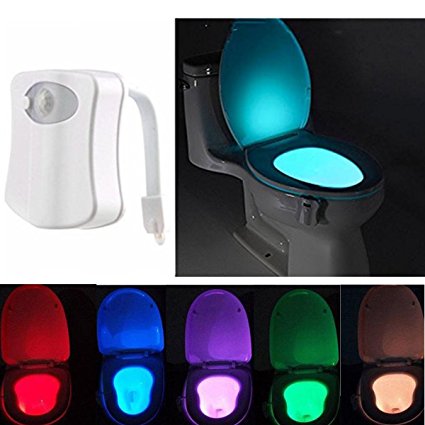 LED Toilet Light, SOLMORE Colorful Sensor Motion Activated Home Toilet Bathroom Night Lamp ,Toilet Bowl Light ,Sensor Seat Nightlight 8-Color Changes